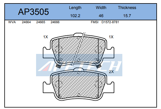 DİSK BALATA ARKA AP3505 AURIS COROLLA 1.4 D4D (07-)