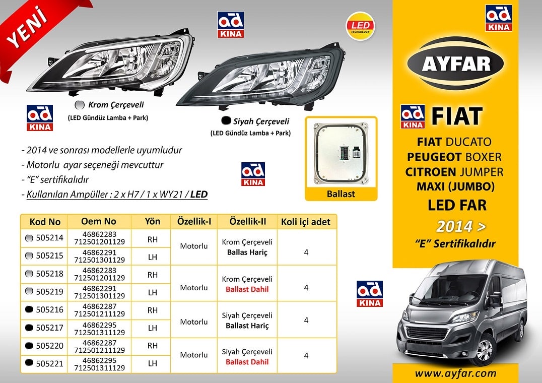 505215 FAR SOL DUCATO (14-) BOXER KROM ÇERÇEVELİ LED MOTORLU (BALLAST HARİÇ)
