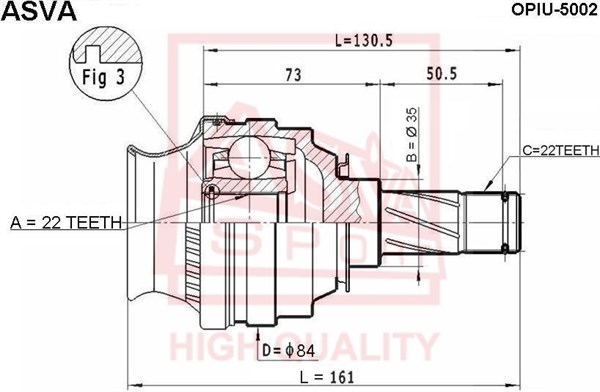 AKS KAFASI İÇ AKS0130 VECTRA A 1.4  22X22X35 UZUNLUK 130,6mm 88-95