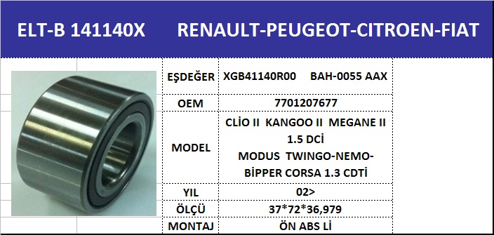AKS BİLYASI ÖN B141140X CLIO-III KANGO-II MEGANE-II MODUS LOGAN SANDERO ABSLİ
