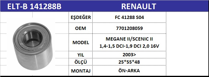 AKS BİLYASI ARKA B141288B MEGANE-II FLUENCE SCENIC-II (02-)