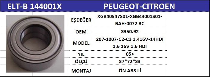 AKS BİLYASI ÖN B144001X XGB40547S01P C2 C3 05-> P207 P1007