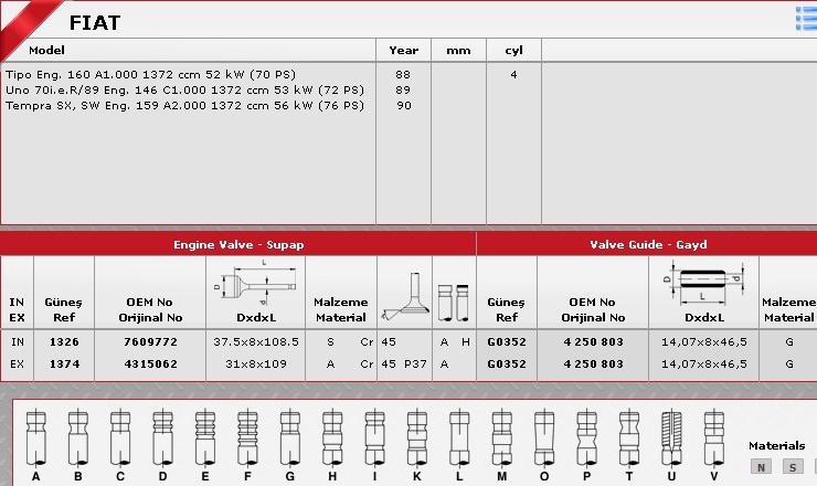 SİBOP TAKIMI 1326 1374 IN 4 EX 4 UNO TIPO 1.4 8V