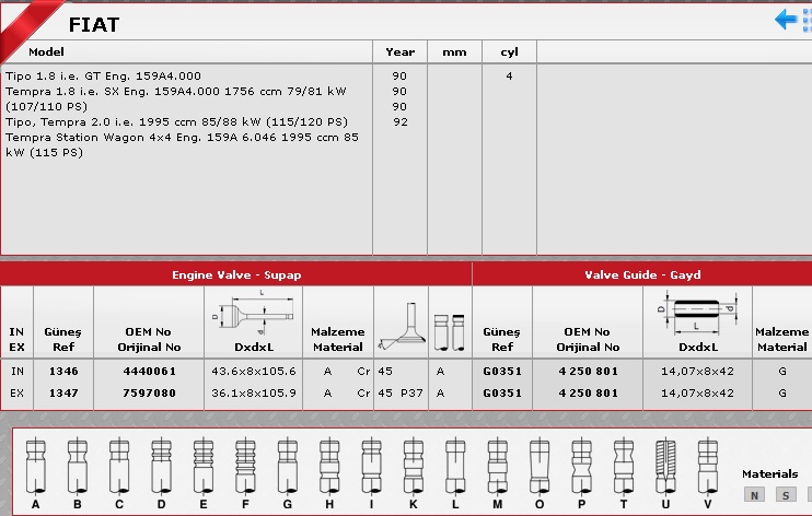 SİBOP TAKIMI 1346 1347 IN 4 EX 4 TIPO TEMPRA 1.8 2.0 İ.E 8V