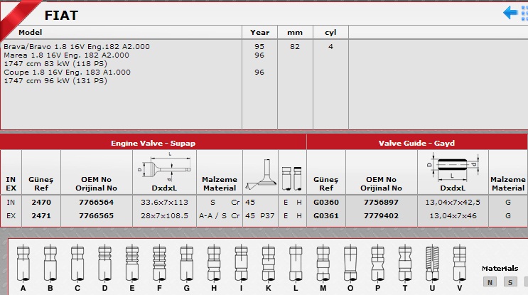 SİBOP TAKIMI 2470 2471 IN 8 EX 8 BRAVA MAREA 1.8 16V