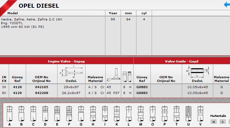 SİBOP TAKIMI 4128 4129 IN 8 EX 8 VECTRA 2.0 16V DTL