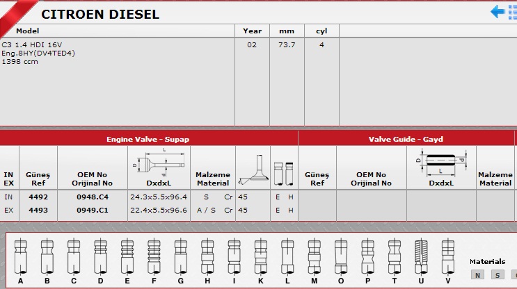 SİBOP TAKIMI 4492 4493 IN 8 EX 8 C3 1.4-16V DİZEL