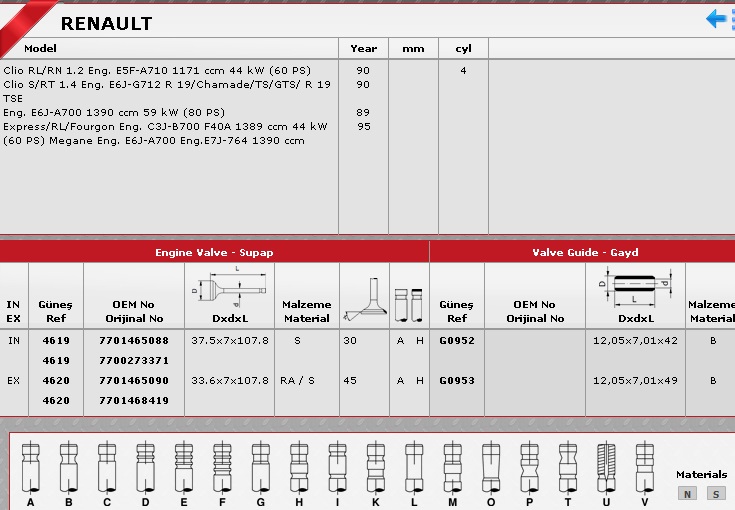 SİBOP TAKIMI 4619 4620 IN 4 EX 4 R19 1.4 1.6-8V ENJEKTÖRLU K7M K4J K7J