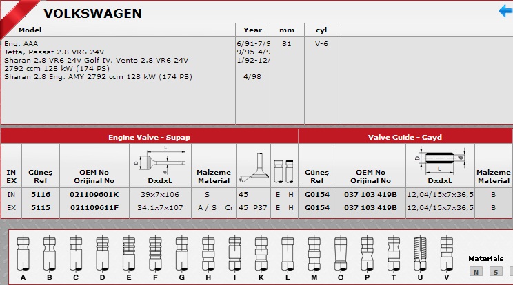 SİBOP TAKIMI 5116 5115 JETTA PASSAT 2.8 VR6 24V IN12-EX12 | 021109601K 021109611F