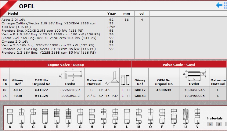 SİBOP GAYDI G0872 G0878 IN 8 EX 8 VECTRA 2.0 16V