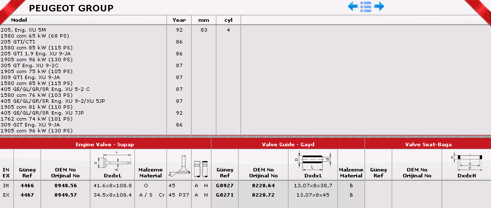 SİBOP GAYDI G0927 G0271 IN 4 EX 4 P306 P406 1.6 1.9-8V