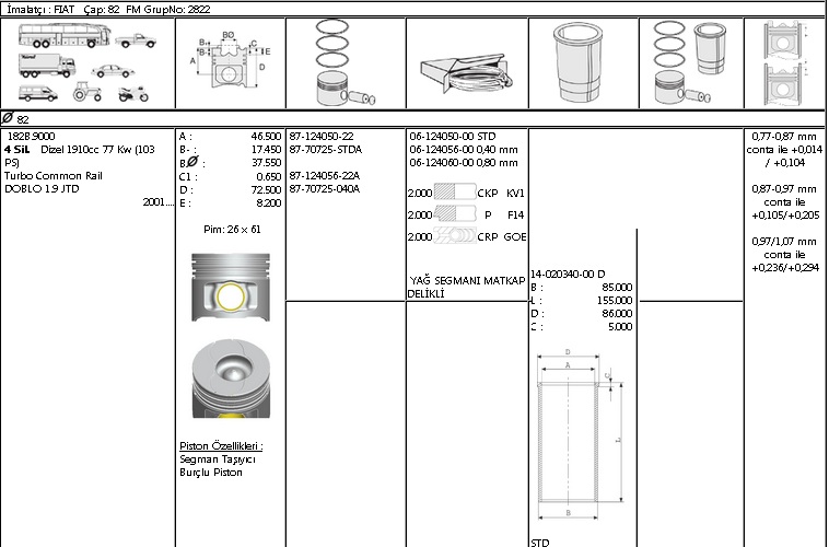 MOTOR SEGMANI (61240560040) 612400690 040 82,0 DOBLO 1.9 JTD