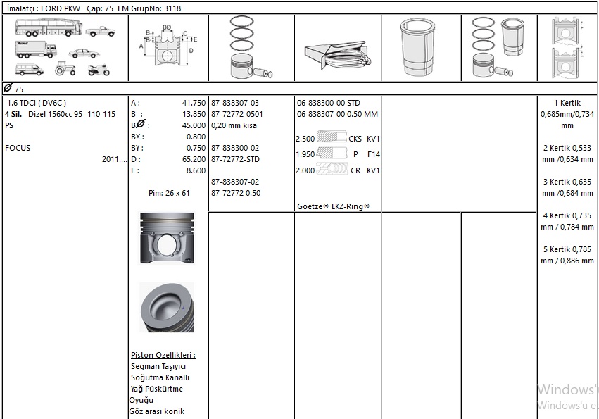 MOTOR SEGMANI 68383000G STD 75,00 FOCUS 1.6TDCİ EURO 5 DV6C P208 C4 1.6HDİ