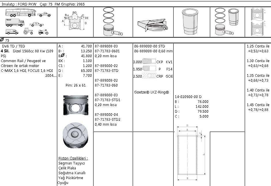 MOTOR SEGMANI 06889000 STD 75 MM FOCUS P307 P407 1.6 HDI DW6