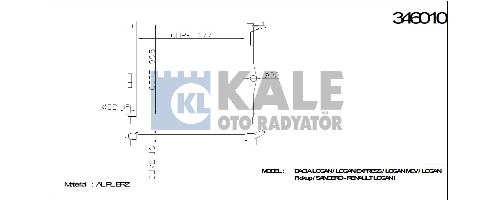 RADYATÖR 346010 LOGAN SANDER O-II 1.2 1.4 1.6 08-> (BRAZING)