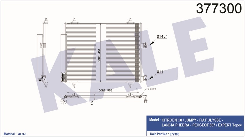 KLİMA RADYATÖRÜ 377300 P807 EXPERT ULYSSE PHEDRA C8 (560x450x16) (KURUTUCU İLE)
