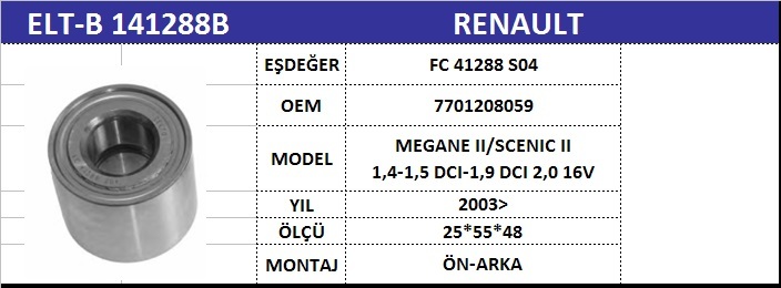 AKS BİLYASI ARKA VKBC20085 MEGANE-II FLUENCE SCENIC-II (02-)