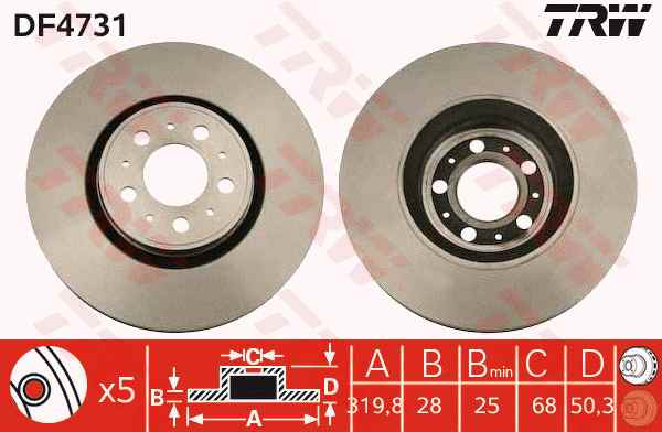 DİSK FREN AYNASI ÖN DF4731 S60 2.3 T5 2.4 T5 2.5T AW 2.4D 2.4D HAVALI