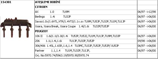 BOBİN 154301 (SİYAH SOKET) P106 P206 SAXO PARTNER